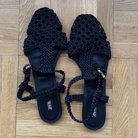Zara Flat Cage Sandals in Black - Picture 5 of 11